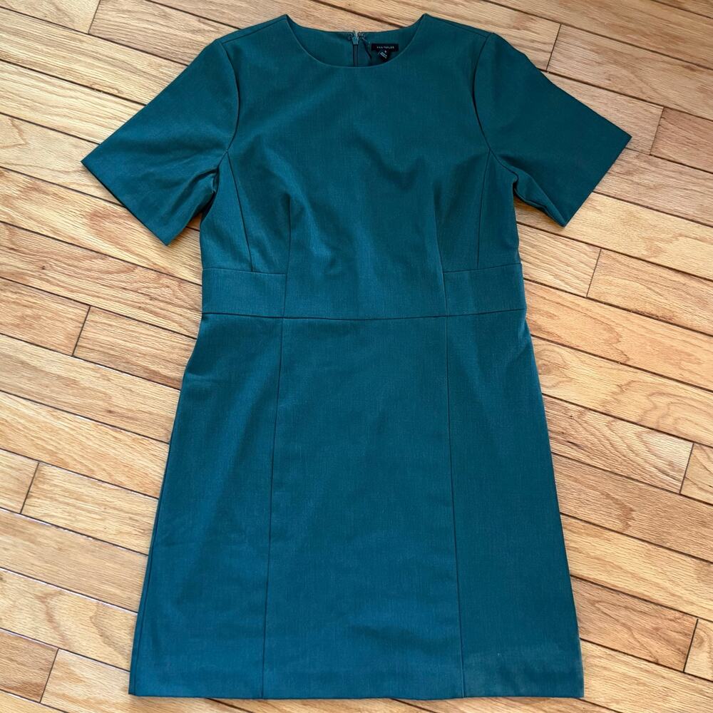 Ann Taylor Green Short Sleeve Sheath Dress Size 14 Bi-Stretch Workwear Career